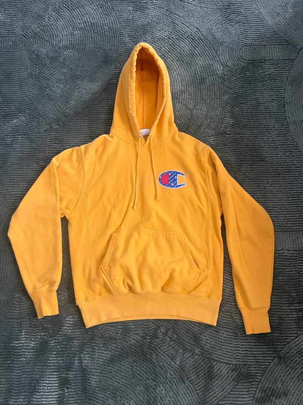 Champion Yellow Hoodie with Small Multicolor Logo
